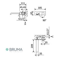 MEDIDAS MONOMANDO LAVABO MURAL LINEA BRUMA